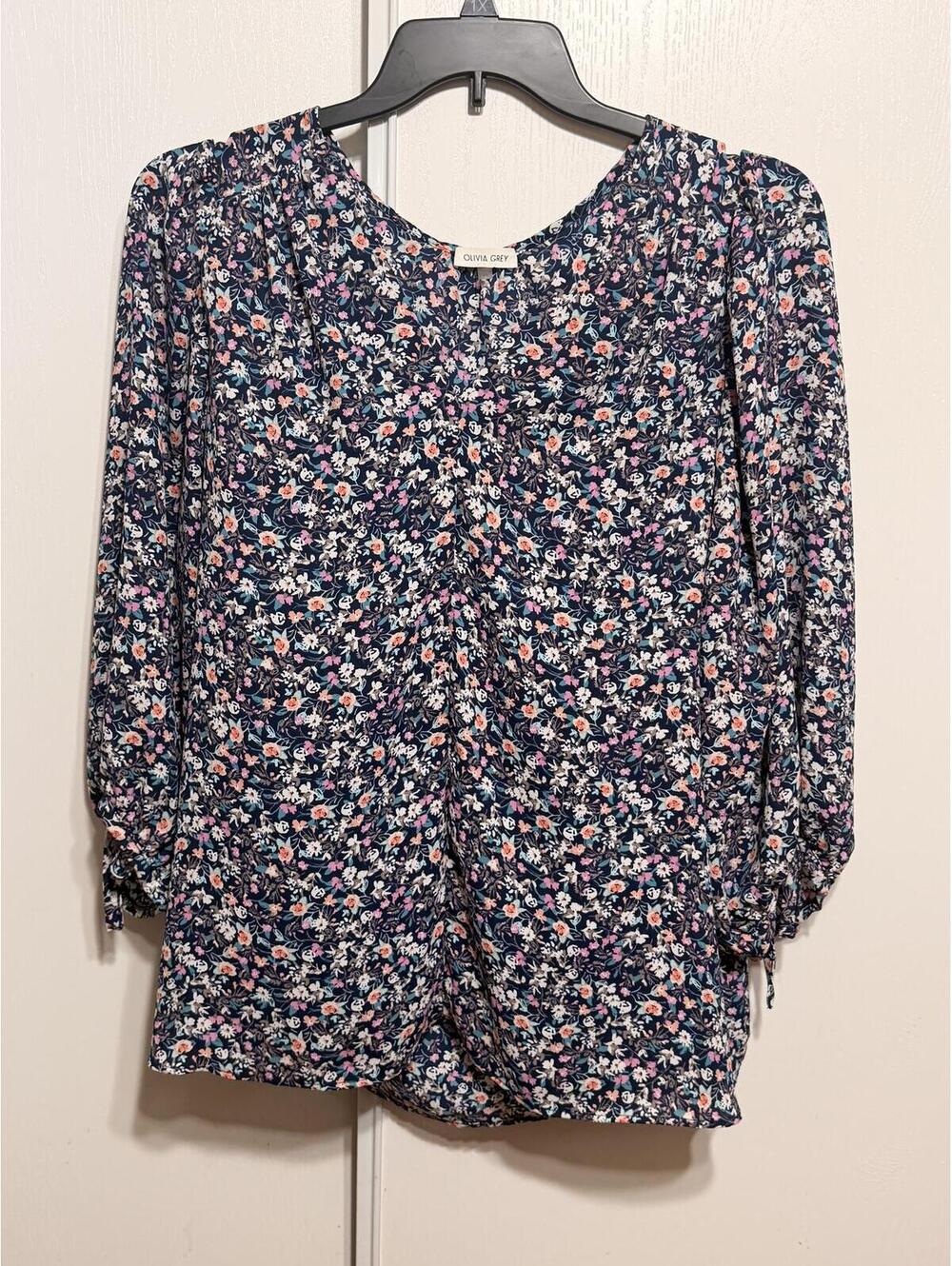 Olivia Grey Floral Long Sleeve Blouse 3XL Made in USA